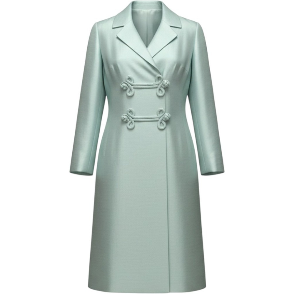 Vintage Kent Originals Abigail Silk Shantung Frog Closure Coat Seafoam Green 10 - Picture 1 of 7